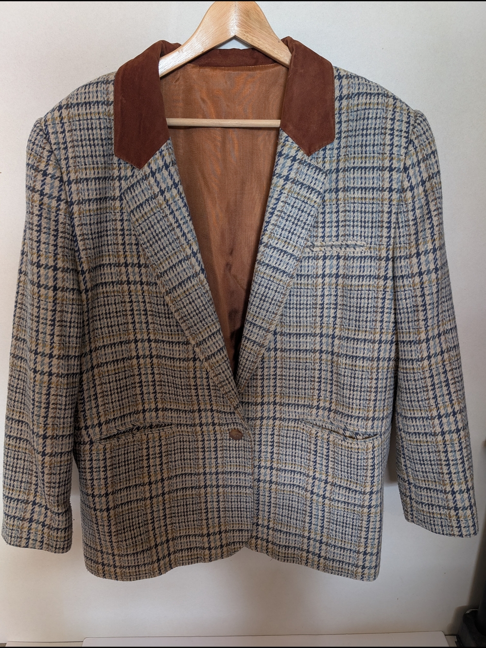 Premium Vintage Plaid Wool-Blend Blazer | Size 18 | Made in Bulgaria